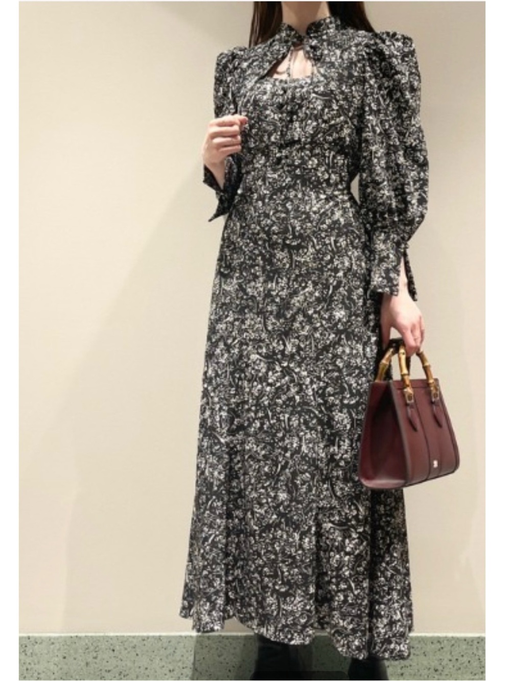 Snidel Black & White Floral Print Western Frontier Prairie Maxi Dress Size 00